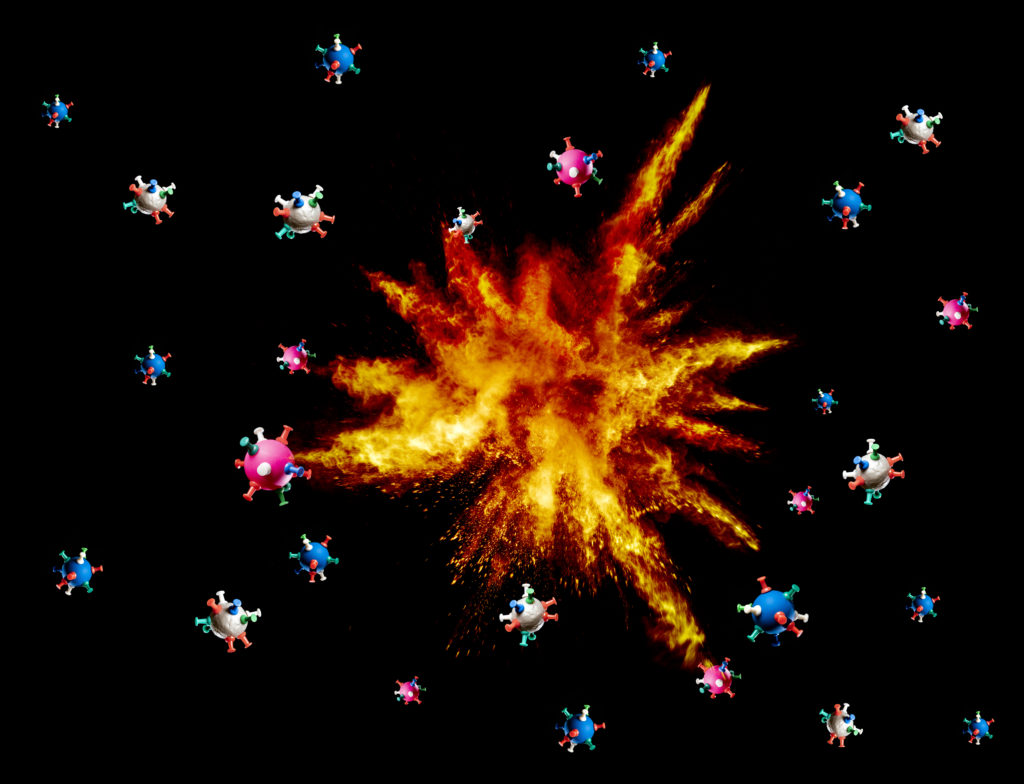 drawing depicting virus under attack