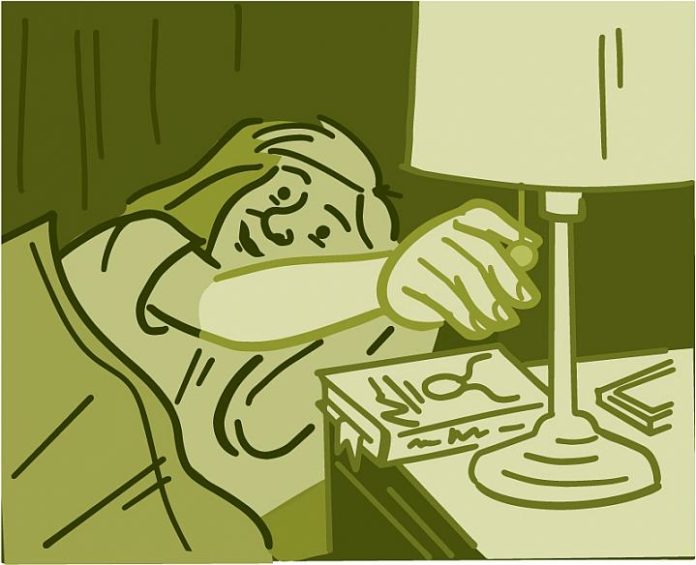 Drawing of person shutting off lamp