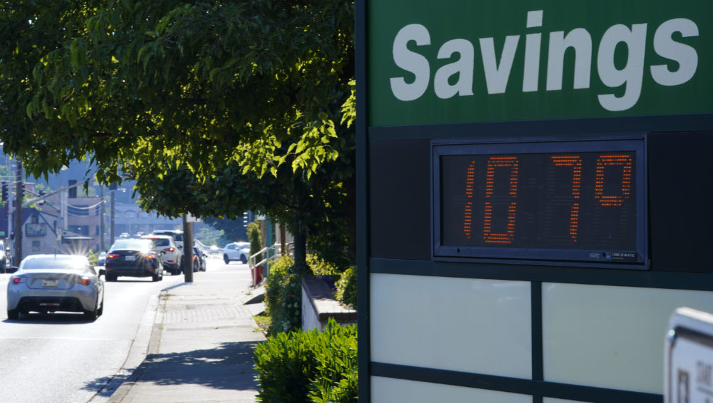 Photo of outside temperature sign showing 107 degrees