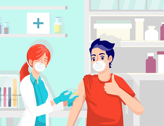 Drawing of teenager getting vaccine