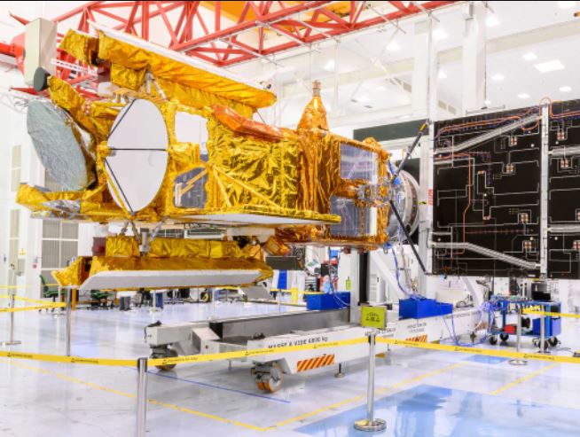 Photograph of the SWOT satellite being built in Clean room