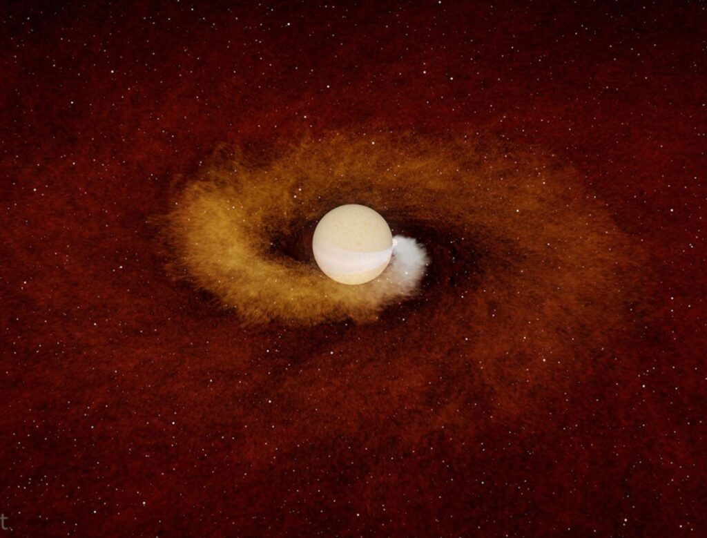 Artis rendering of a planetbeing devoured by it's star