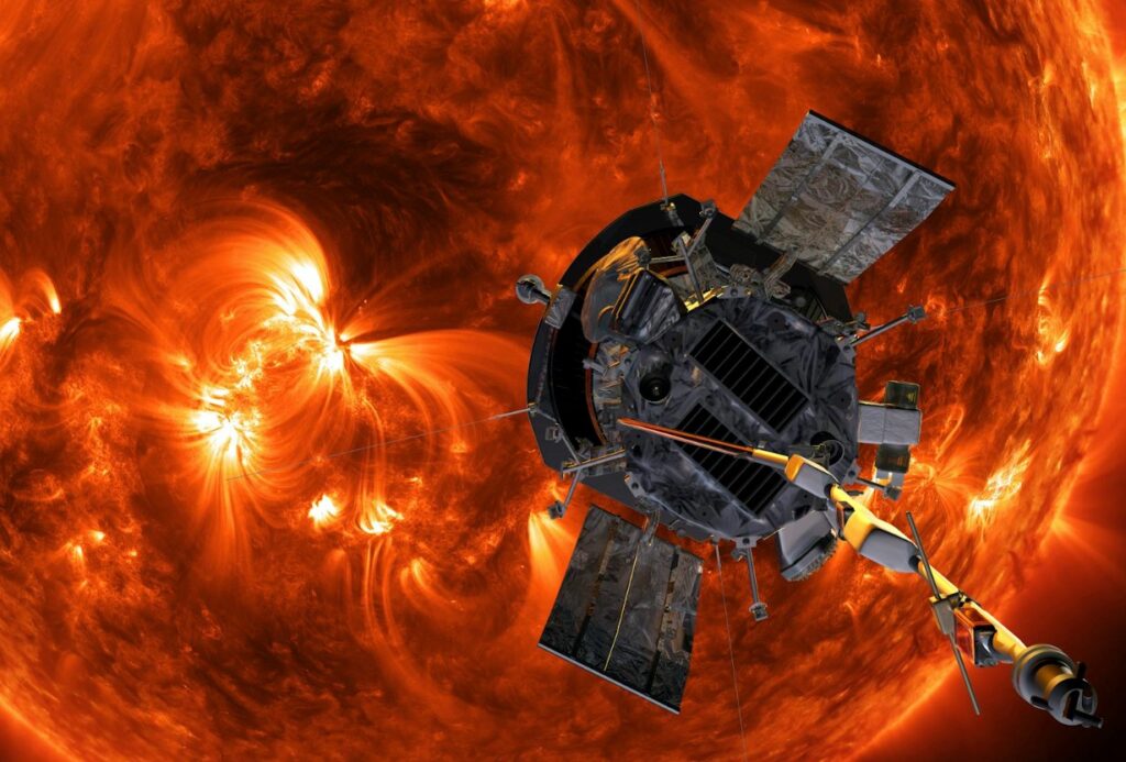 Artist drawing of a satellite orbiting the sun